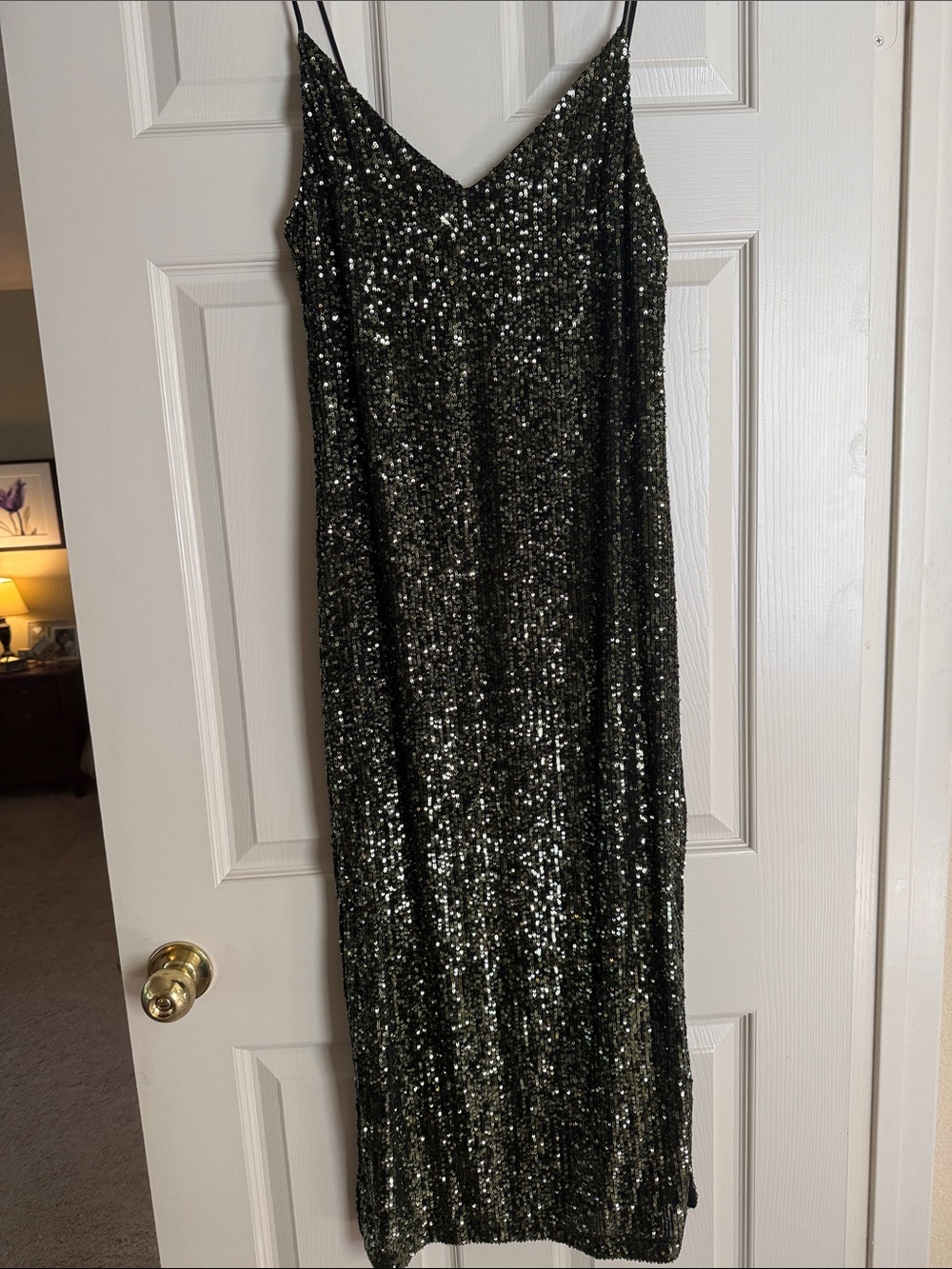 Topshop Dark Green Sequin Midi Dress